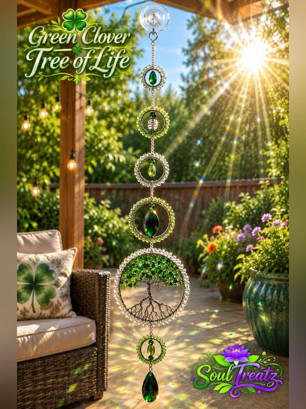 Soul Treatz Green Tree of Life Sun Catcher - Green Crystal Wall Decor